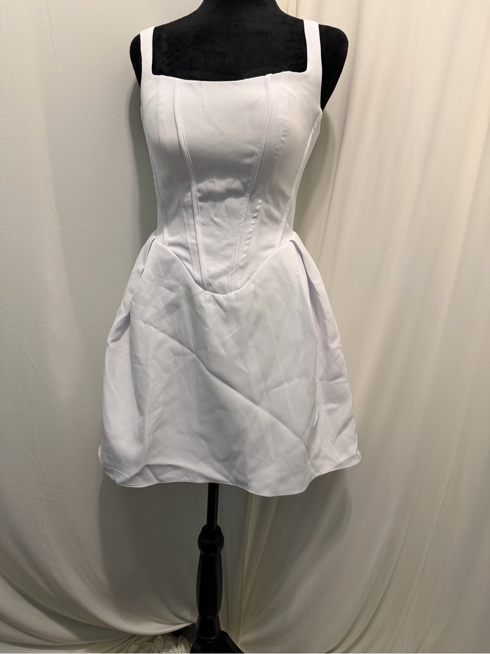 White spaghetti straps Square-Neck Mini Dress